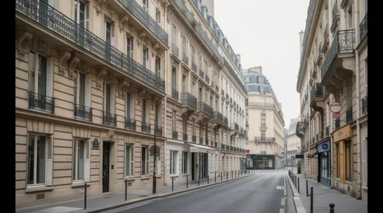 Façades haussmanniennes élégantes du 8ème arrondissement de Paris avec balcons en fer forgé